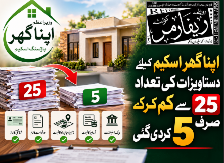 اپنا گھر اسکیم کیلیے دستاویزات کی تعداد 25 سے کم کرکے صرف 5 کردی گئی